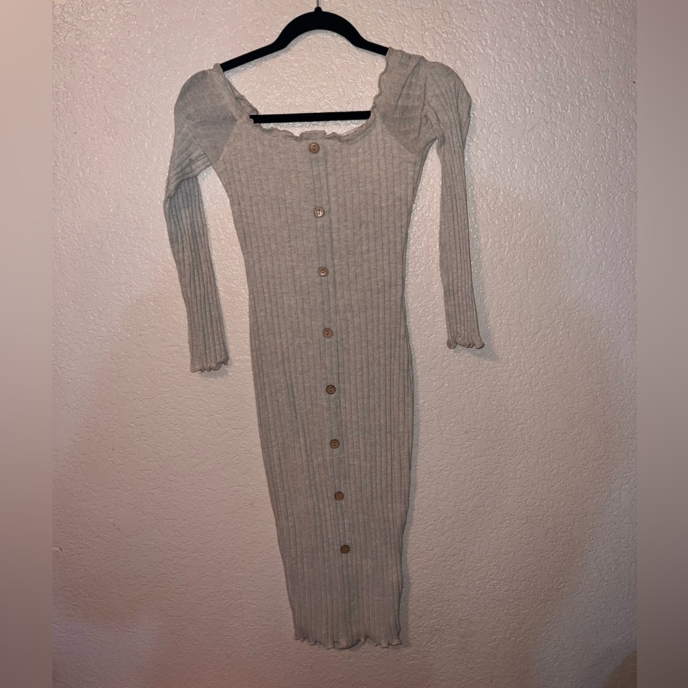 Fashion Nova Long Sleeve Midi Ribbed Dress